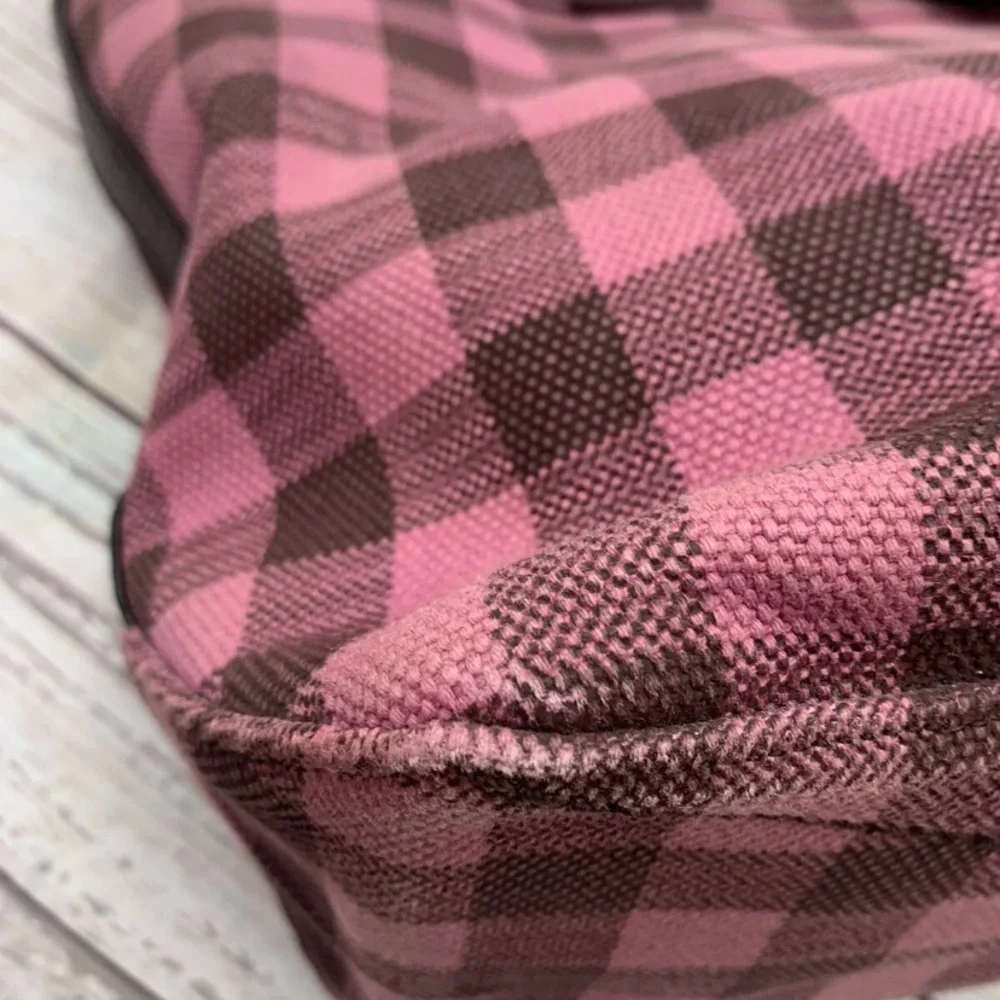 Coach Gingham Pink Tote Bag With Coach Leather Tag - Picture 10 of 14